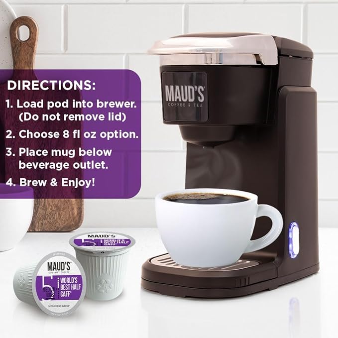 Maud's Half Caff Coffee Pods, 50ct, Medium Roast Coffee in Recyclable Single Serve Pods – 100% Arabica Coffee, Compatible with Keurig K Cups Maker