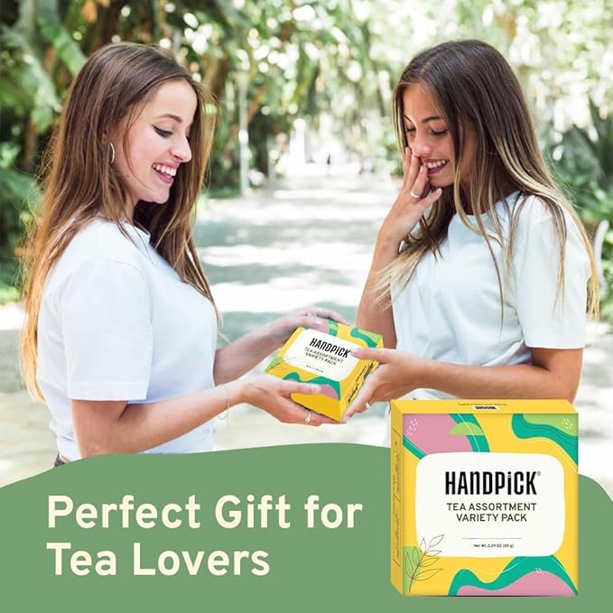 HANDPICK, Tea Bags Sampler Assortment Variety pack Gift Box 8 Flavors, 40 Tea Bags - Perfect Variety | Christmas Tea Gift Set | Holiday Gifts for Everyone
