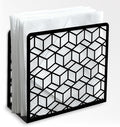 Geometric 3D Cube Decorative Black Metal Napkin Holder for Table, 5.3" x 4.9" x 1.9" 3D Cube Geometric Standing Napkin Holder for Home Kitchen Restaurant Picnic Party Coffee Bar Dining Room