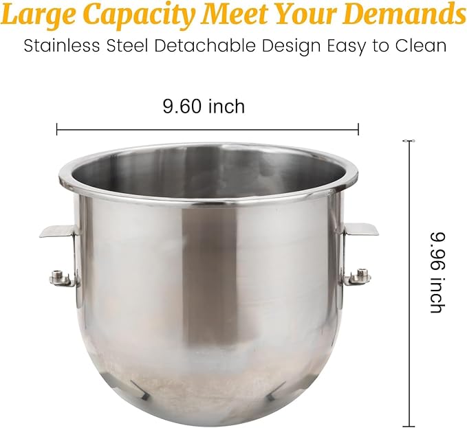 Hakka Electric 10 Qt Stand Mixer 750W Stainless Steel Commercial Industrial Food Mixer 110V/60Hz Heavy Duty Planetary Bread Pizza Countertop Mixer with 3 Adjustable Speeds