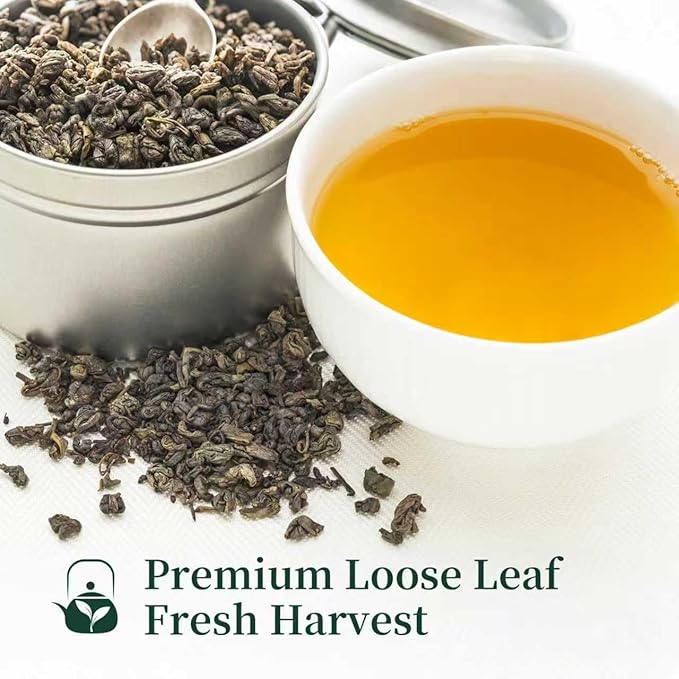 ZenVerdant USDA Organic Gunpowder Tea, 12oz Loose Leaf | Longjing Dragon Well Infused | Resealable Pouch & Smooth Umami