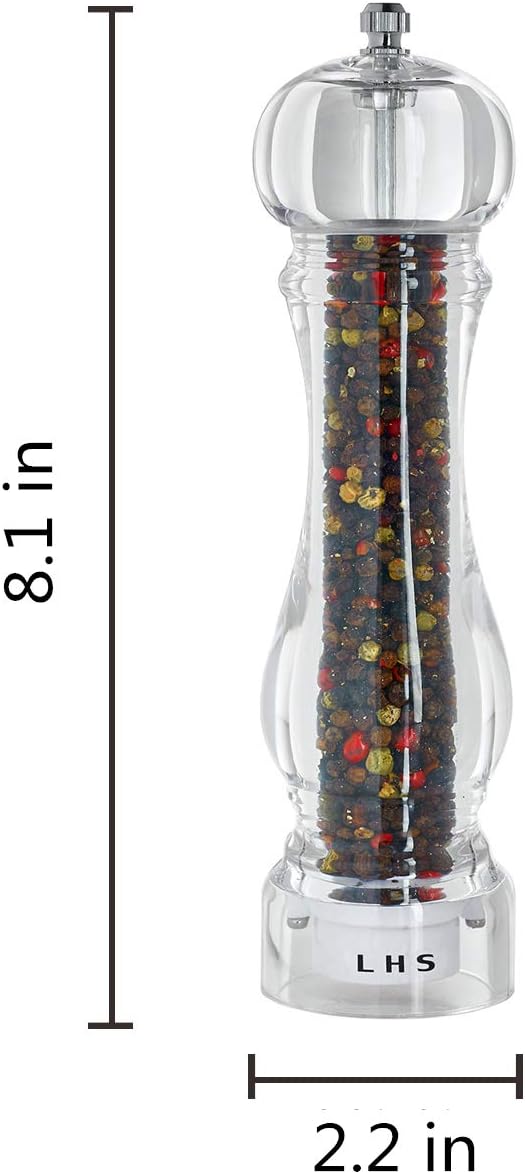 LHS Pepper Mill Grinder Salt Grinder Peppercorn Grinders with Adjustable Coarseness-Clear