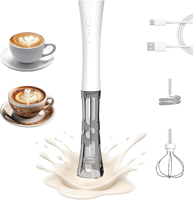 Milk Frother Wand Handheld for Coffee, 2000Mah Rechargeable Drink Mixer With Stand Whisk Cold Electric Foam Maker, 3 Speed Adjustable, Hand Free for Latte, Cappuccino, Matcha, Hot Chocolate, Egg