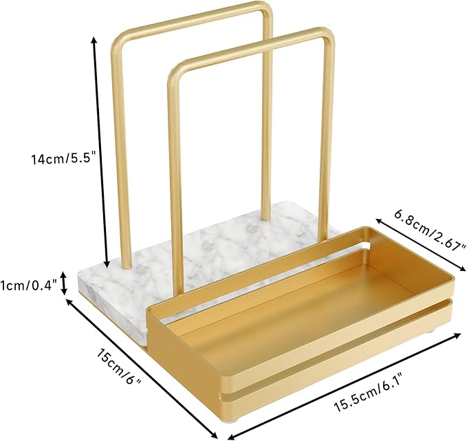 Napkin Holder for Table, Metal Marble Napkin Holder with Salt and Pepper Shakers Caddy, Standing Paper Napkin Storage for Dining Table Kitchen Decor, Marble & Metal Base, Gold