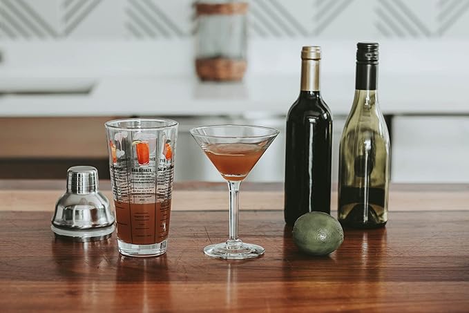 14 oz Recipe Glass Cocktail Shaker With Strainer Top - Includes 6 Cocktail Drink Recipes (Vodka Theme)