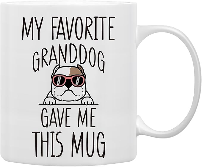QASHWEY American Bulldog Dog Grandma Gifts Coffee Mug Tea Cup, Funny American Bulldog Dog Lover Owner Gifts for Grandma Grandpa, My Favorite Granddog Gave Me This 11oz Ceramic