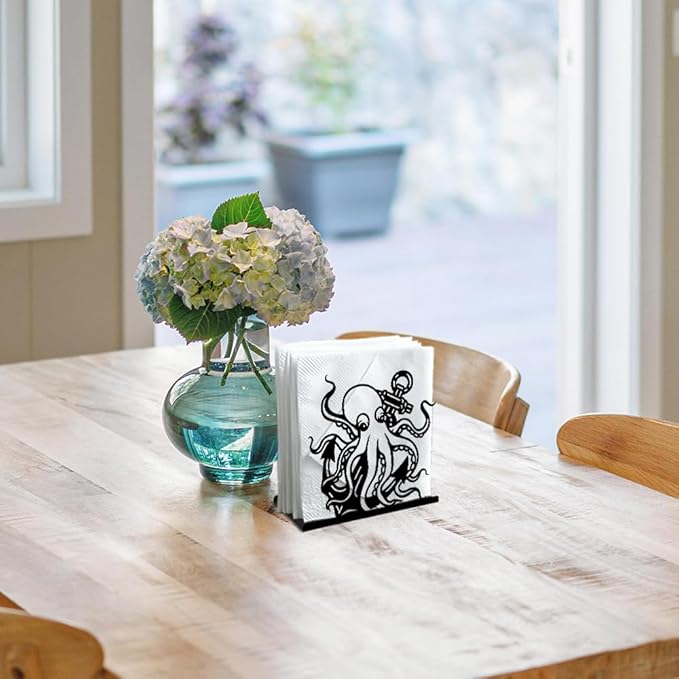 Octopus Decorative Black Metal Napkin Holder for Table, 5.3" x 4.9" x 1.9" Animal Ocean Theme Standing Napkin Holder for Home Kitchen Restaurant Picnic Party Coffee Bar Dining Room