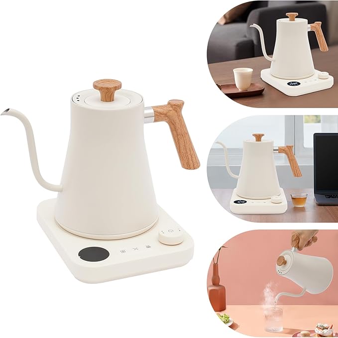 Gooseneck Electric Kettle,Electric Kettle with ±1℉ Precise Temperature Control,0.24 Gal Electric Gooseneck Kettle for Pour Over Coffee & Tea (White)