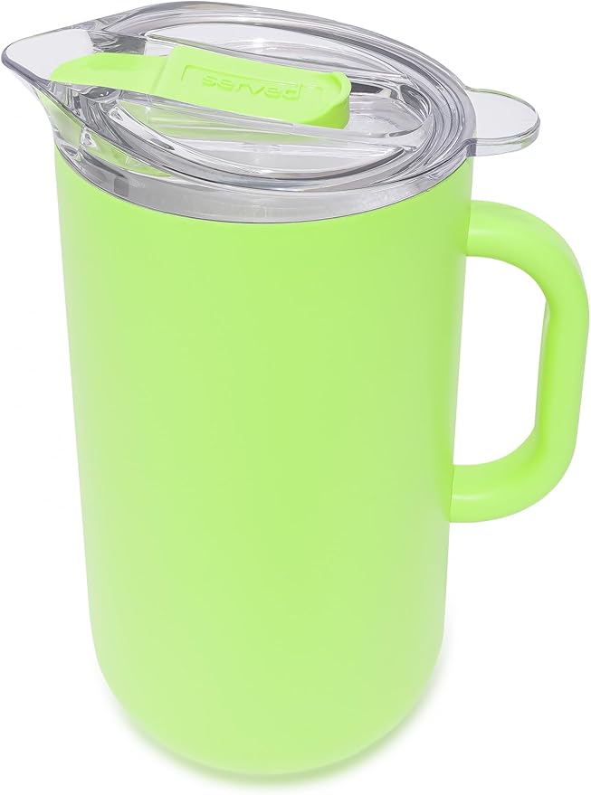 Served Premium Insulated Pitcher (2L/66oz) - Double Walled, Copper Lined Stainless Steel Pitcher with Lid - Vacuum Insulated Carafe for Hot Coffee, Tea, Iced Drinks, Water, Cocktails, and More