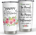 SANDJEST Happy Retirement Tumbler Stainless Steel Insulated Tumbler 20oz Retirement Gift for Women Retired Gifts Farewell Drinking Cups For Female Coworker Boss Colleague Friends