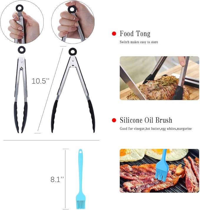 SIK Air Fryer Accessories 5PCS for GoWISE COSORI Philips Ninja Air Fryer, Fit 3.2- 5.8QT Deep Hot Air Fryer with Skewer Rack，Metal Holder, Toast Rack, Oil Brush, Food Tong, Dishwasher Safe BPA Free