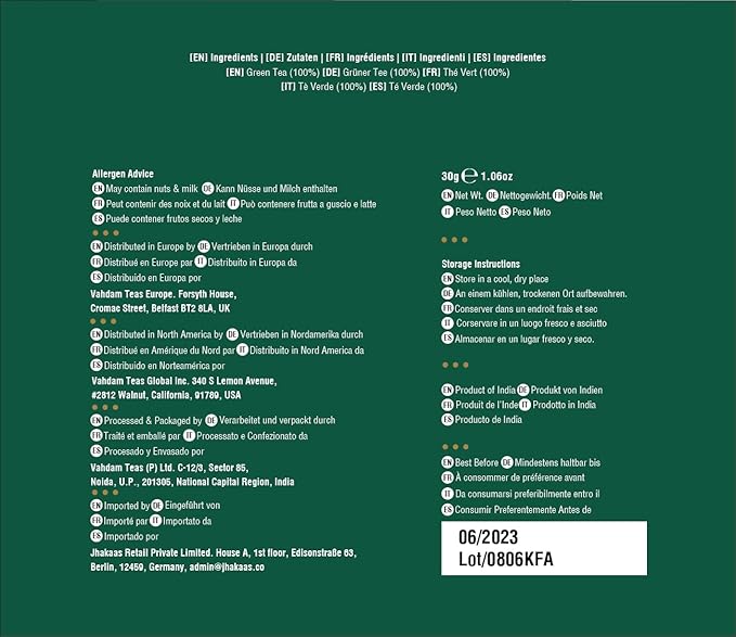 VAHDAM, Himalayan Green Tea (30 Count) High Grown, Non GMO, Gluten Free, Med Caffeine | Earthy & Smooth | Resealable & Individually Wrapped | Plant-Based Pyramid Tea Bags