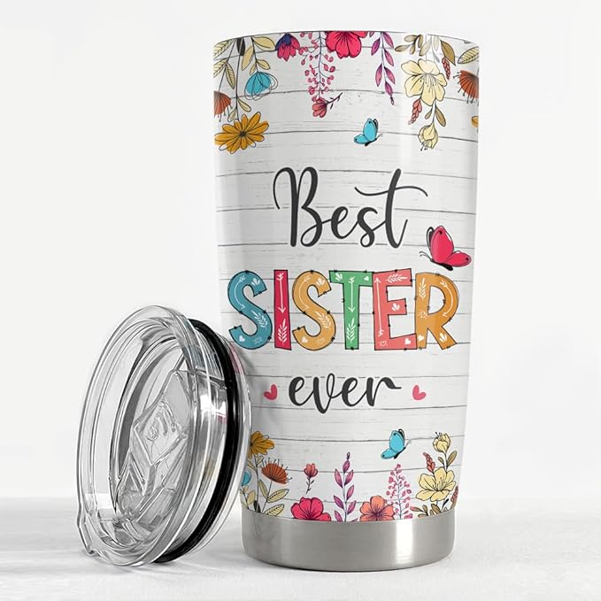 SANDJEST Sister Tumbler 20oz Best Sister Ever Gifts for Women Funny Sisters Stainless Steel Insulated Tumblers Coffee Travel Mug Cup Gift for Birthday Christmas