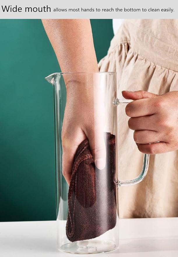 Glass Pitcher with Lid, 34 Oz Heat Resistant Glass Water Carafe with Handle for Fridge, Small Pitcher for Iced Tea, Milk, Hot and Cold Beverage, Glass Juice Jug 1000ML/34oz 1l