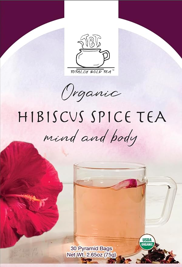 TBT - Totally Bold Tea - Organic Hibiscus Spice Tea - Caffeine-free - 30 pyramid whole leaf bags.