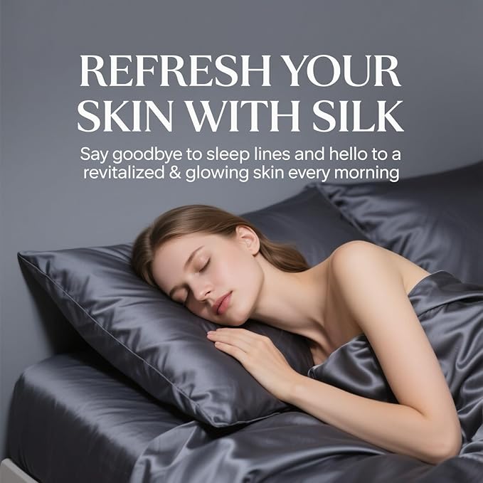 Ravmix Silk Pillow Cases 2 Pack with Zipper, Both Sides 21Momme Mulberry Silk Pillowcase Set of 2 Standard Size 20×26inches for Sleeping Women Men, for Beauty Sleep Hair Skin, Space Grey