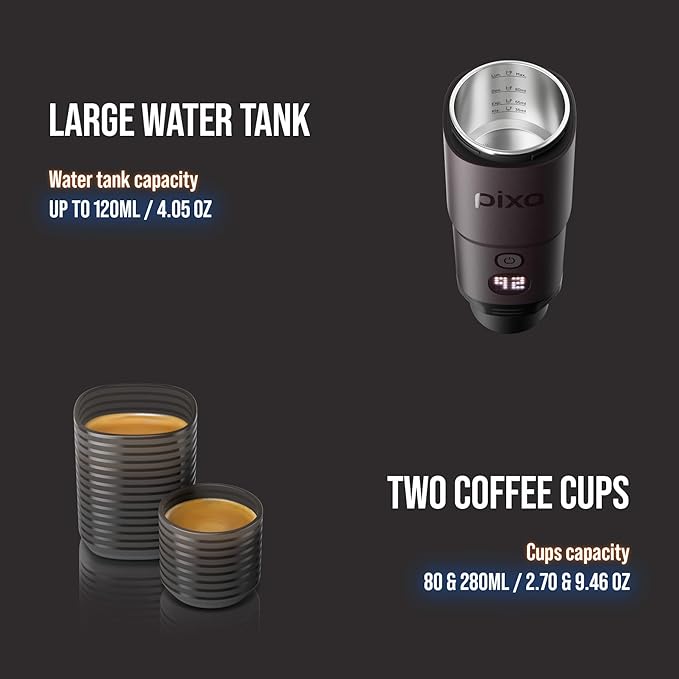 WACACO PIXAPRESSO, Coffee Machine Electric & Portable, With 4 Coffee Types & Fast Heat-Up, 3 * 3000mAh Battery, 20 Bar Portable Espresso Maker For Ground Coffee & NS Capsule, Dark Burgundy