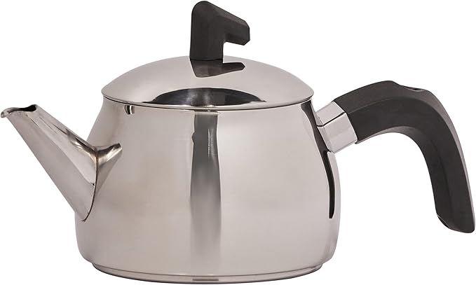 Karaca Belinay Teapot Set Silver Black, 18/10 Stainless Steel, Teapot/Lid (1 lt, 2.20 lb), Tea Kettle (1.6 lt, 3.5 lb), Suitable for Induction