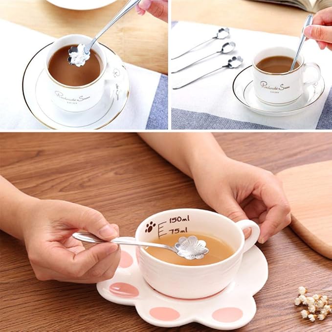 Creative Coffee Scoops and Spoons Set - 8 Different Patterns, Stainless Steel for Tea, Cake, Sugar, Dessert, Ice Cream, Seasoning or Spice - Silver