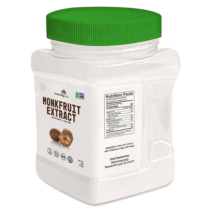 Morning Pep 100% Pure Monk Fruit extract sweetener, No Erythritol, Monkfruit Extract Powder, NON-GMO Project Verified, Keto Certified, OU kosher, No Fillers Zero Calories | Over 450 Servings | 5 oz