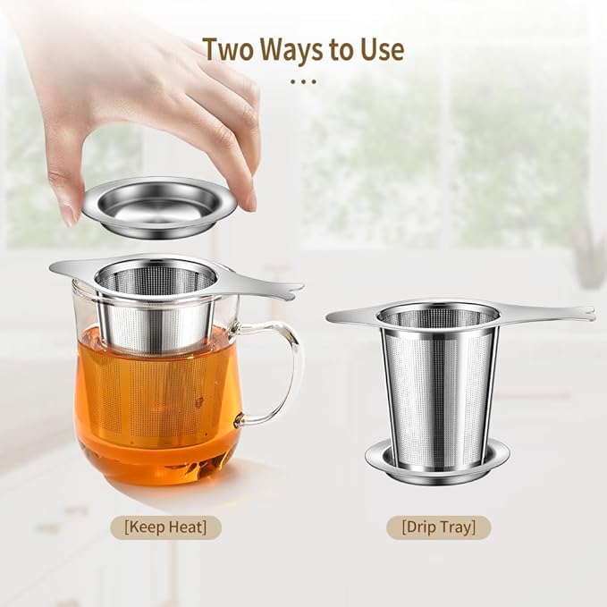2PCS Tea Infuser for Loose Leaf Tea, BOMANSIN BOMS Loose Leaf Tea Steeper Strainer with Double Handles, Extra Fine Mesh Ball Infusers, Diffuser Holder Filter for Mugs, Tea Strainers for Loose Tea