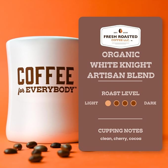 Fresh Roasted Coffee, Organic White Knight | USDA Organic, Kosher | Light Roast 2 lb (32 oz), Whole Bean