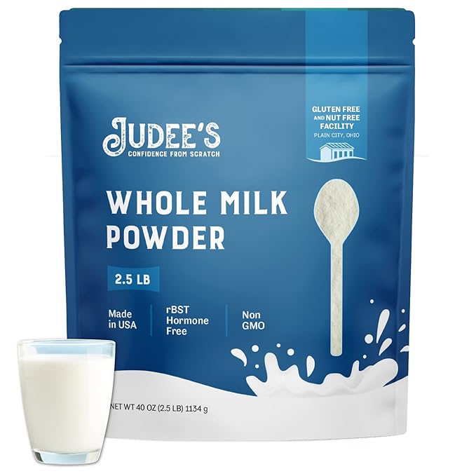 Judee's Gluten Free Whole Milk Powder - Versatile Powdered Milk for Baking - Shelf Stable Dry Mix for Long-Term Storage - 40 oz, Pack of 1