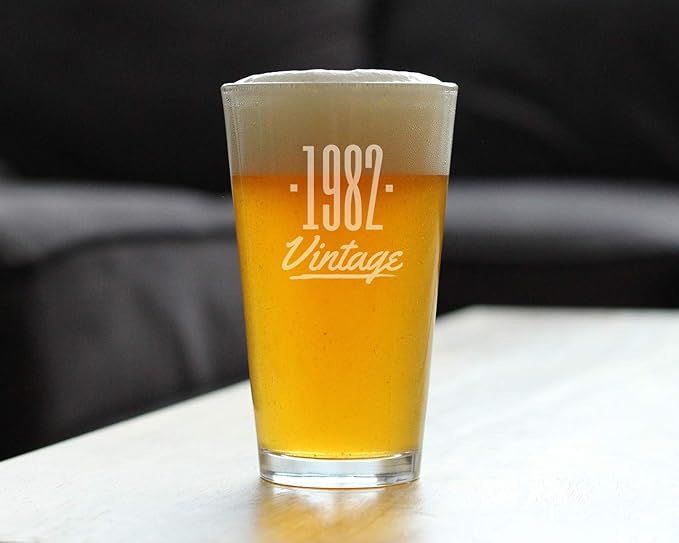 Vintage 1982 Pint Glass for Beer - 43rd Birthday Gifts for Men or Women Turning 43 - Fun Bday Party Decor - 16 oz