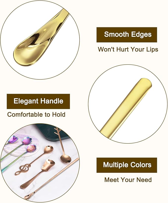 uxcell 4Pcs Stainless Steel Mixing Spoon 7.6 Inch Cocktail Stirrer Bar Spoon Drink Stirring Spoon with Long Handle for Bar Cocktail Ice Tea, Gold