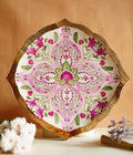 Handcrafted Wooden Decorative Platter – Round Floral Design Wooden Serving Tray, Candle Bowl, Dinner Plate, Trinket Tray & Coffee Table Décor 12 inch x 12 inch x 0.75 inch (Diamond Pink)