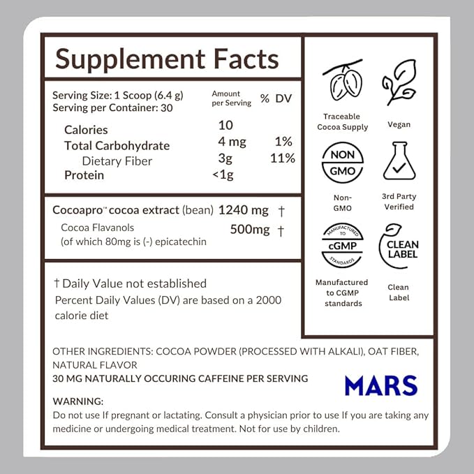 CocoaVia Cardio Health Cocoa Powder, 30 Servings, 500mg Cocoa Flavanols, Support Heart Health, Boost Nitric Oxide, Improve Circulation, Energy, Preworkout, Vegan, Dark Chocolate Cacao