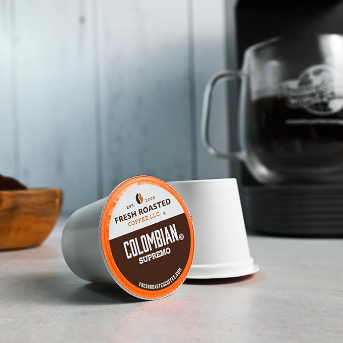 Fresh Roasted Coffee, Colombian, Medium Roast, 24 Pods for K Cup Brewers