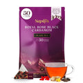 Royal Rose Cardamom Black Tea Bags, Assam Rose tea with Black Cardamom & Rose Petals, Luxury Chai Blend, 50 individually Wrapped Biodegradable Pyramid Bags, Premium Rose Tea