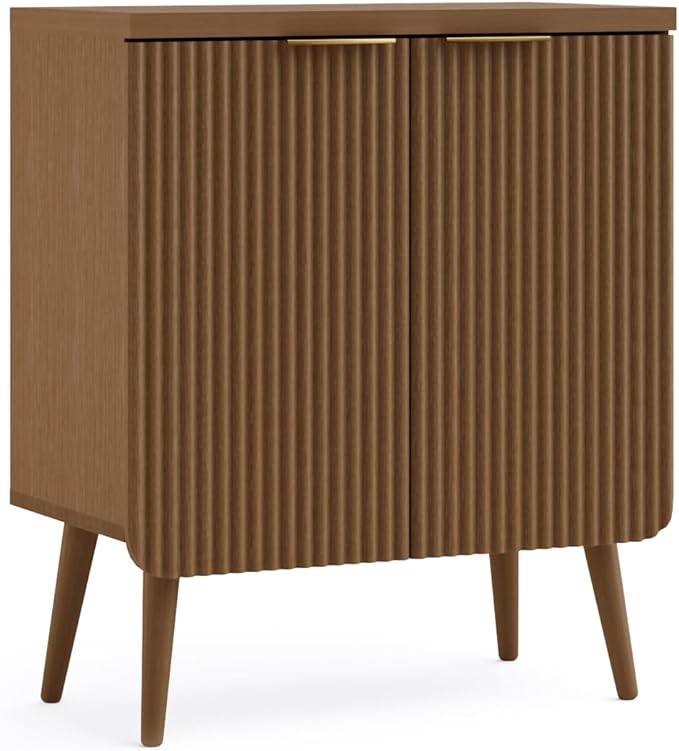 Sideboard Buffet Cabinet with Storage, Modern Fluted Accent Credenza with 2 Doors, Buffet Table Media Console Cabinet Entryway Cabinets for Living Room Kitchen Dining Room Bathroom, Walnut