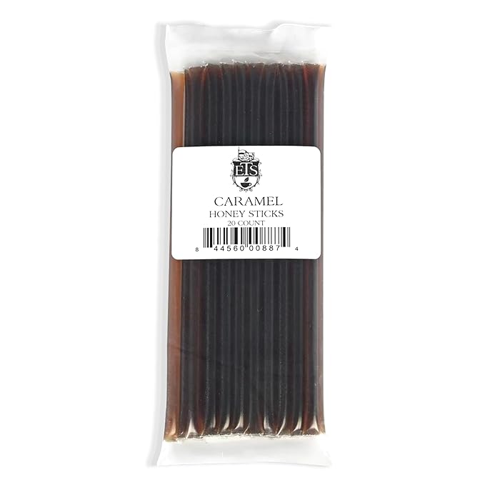 ETS Honey Sticks Caramel Flavor 20 Count – Natural Honey Straws for Tea Coffee Snacks and Baking – Convenient Individual Packets – Sweet Treat for Lunchboxes Travel and Gifting