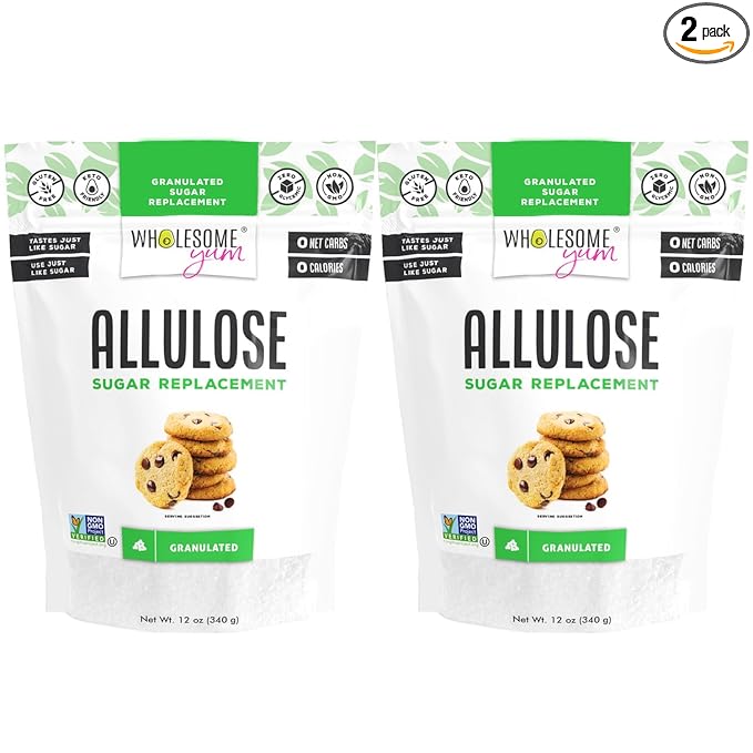 Wholesome Yum Allulose Sweetener - Natural Granulated Sugar Substitute - Keto, Non GMO, Zero Carb, Zero Calorie, Sugar Free, No Aftertaste, Tummy Friendly - Granular Sugar Replacement (12 oz, 2 Pack)