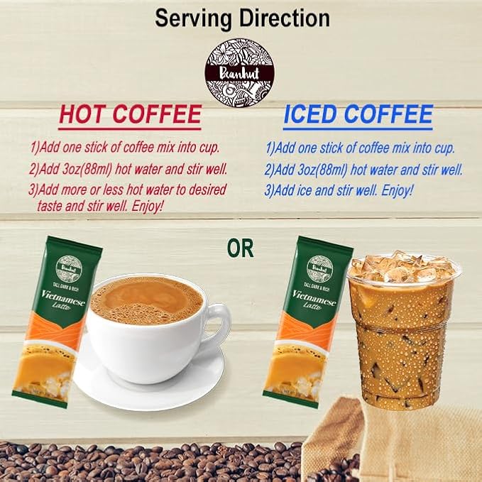 Beanhut's Vietnamese Latte, Instant Coffee Mix, 3 in 1 Coffee Mix, 25g x 50 sticks(2.75 lb)