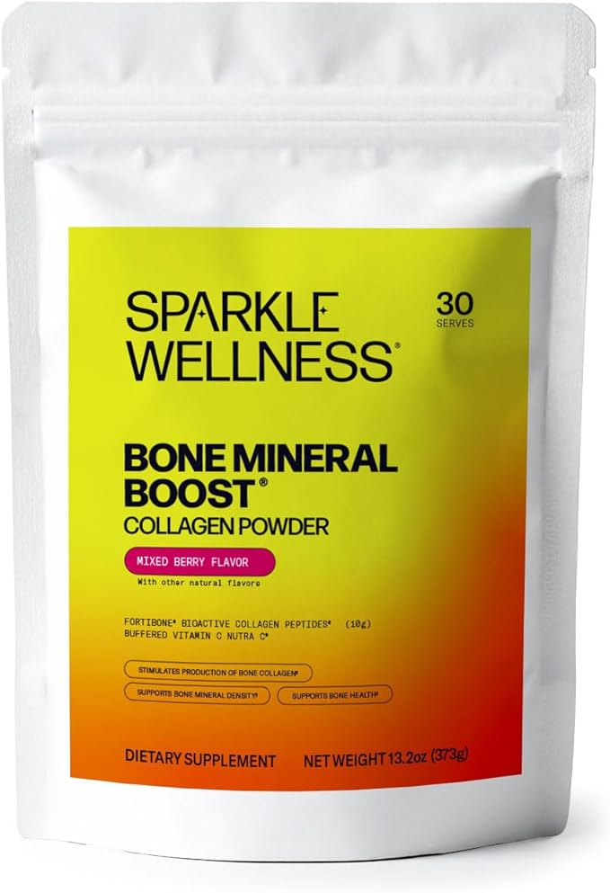 Sparkle Wellness Bone Mineral Boost (Mixed Berry) [30 Serves] | Collagen Powder Supplement | FORTIBONE Bioactive Collagen Peptides and Buffered Vitamin C Nutra C | Bone Supplements