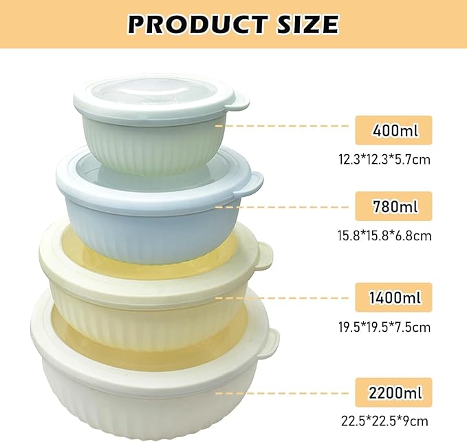Premium Plastic Mixing Bowls with Lids – 4 Nesting Bowls for Meal Prep, Storage & Serving | Airtight, Durable, Leakproof, Lightweight, BPA-Free & Dishwasher Safe