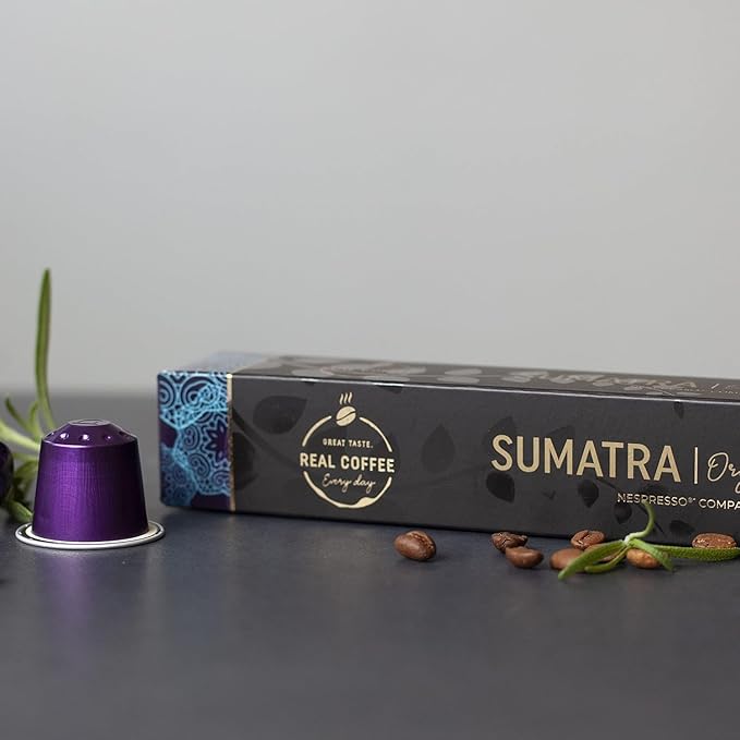 ‘Sumatra’ Organic Italian Espresso for Nespresso | 100 Organic Aluminum Capsules | Single-Origin Dark Roast | 100% Nespresso Compatible Pods | Fairtrade | Package May Vary