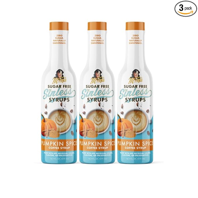 Sugar Free 3pk Pumpkin Spice Coffee Syrup - Stevia Based, No Sugar Alcohols or Sucralose, No Artificial Sweeteners, Natural Ingredients, Coffee Tea Cocoa Dessert, Keto Friendly, 3 Pack