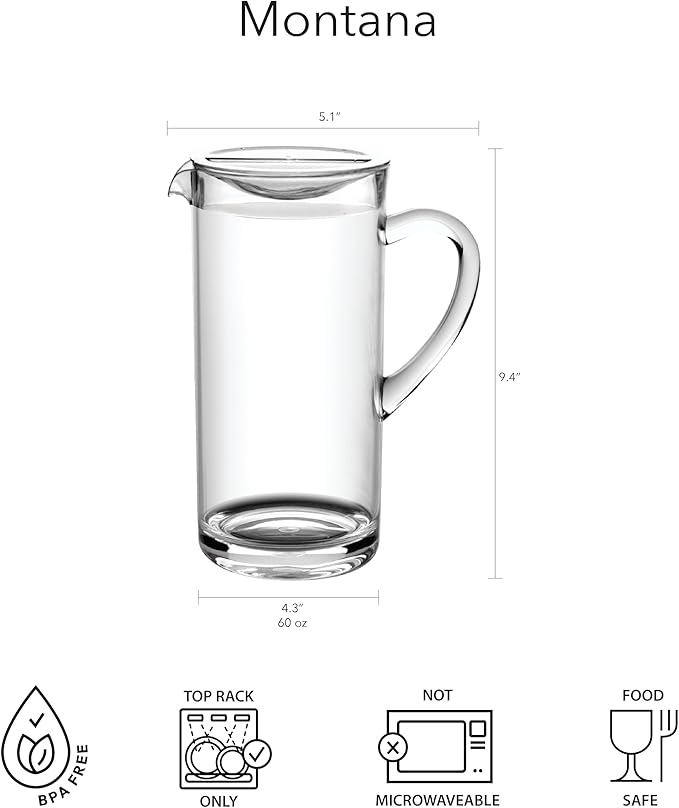 Montana Cocktail Pitcher with Lid, Indoor/Outdoor, Clear, 60 oz.