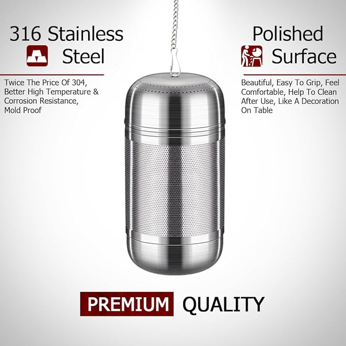 Tea Infuser For Loose Leaf Tea Drinkers, Extra Fine Mesh Tea Strainers 316 Stainless Steel, Tea Steeper, Tea Filter, Tea Diffuser For Rooibos/Black Tea/Herbs/Spices By Iruerti KTAD, 1.8*1.8*3.66'' (M)