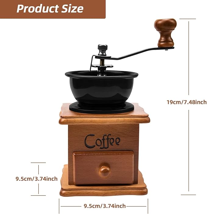Manual Coffee Grinder, Vintage Wooden Mini Portable Hand Crank with Ceramic Burr, Coffee Grinder Manual Adjustable Coarseness Setting for Espresso French Press Drip Coffee, Antique Display Gift