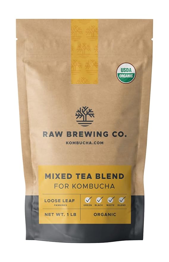 Kombucha.com Certified Organic Loose Leaf Tea - Kombucha Brewing Blends (Black/Green/White Tea Blend, 1 Pound). Makes up to 50 gallons.