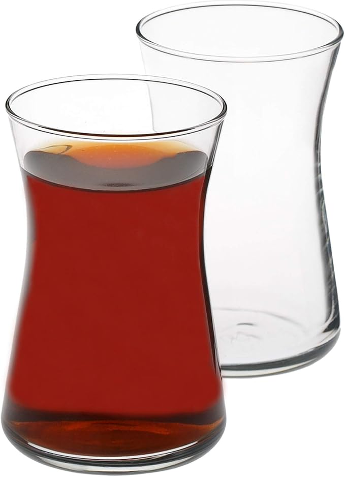 Volarium Turkish Tea Glass Cups: Traditional Tea Set of 6 with Modern Design, Tea Mugs and Coffee Mugs Clear Glasses, 5 ¾ OZ