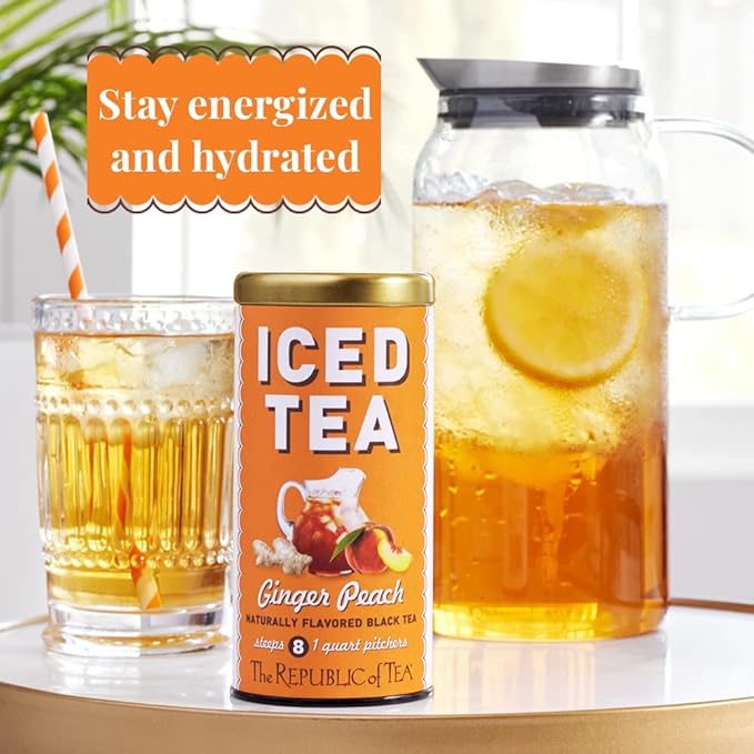 The Republic of Tea – Ginger Peach Black Iced Tea Bags, 8 Large Quart-Sized Iced Tea Pouches, Naturally Caffeinated