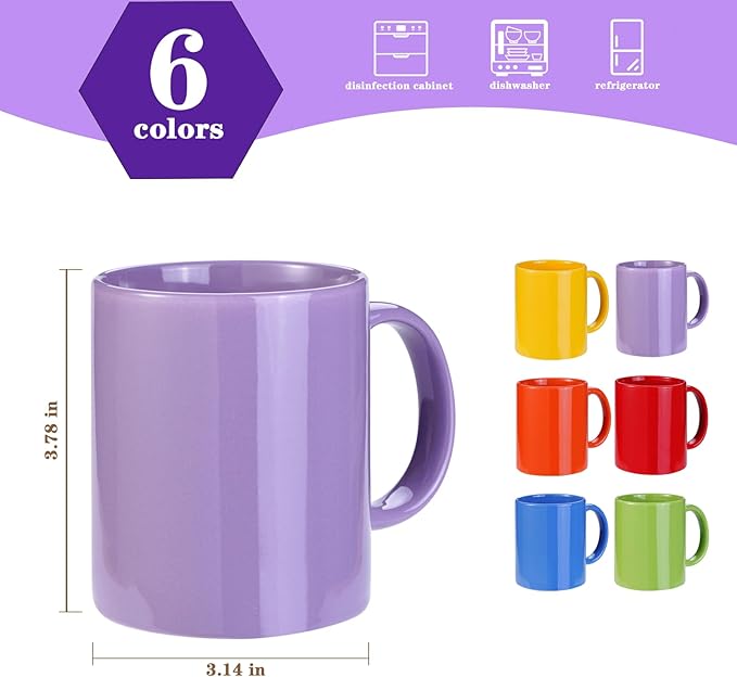 Multi-Coloured Ceramic Mugs Set of 6-11.2 oz / 330ml-Coffee Mugs-Cappuccino-Tea Cups- Hot Chocolate Cups (Warm color, Large)