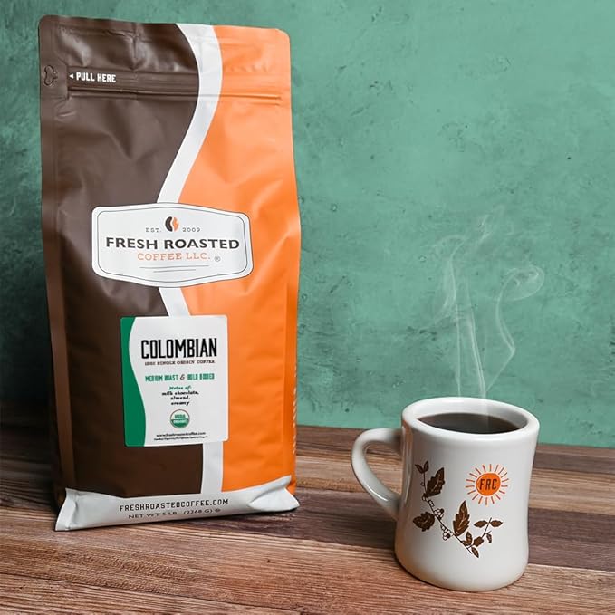 Fresh Roasted Coffee, Organic Colombian | USDA Organic, 100% Single Origin, Kosher | Medium Roast 5 lb (80 oz) Ground