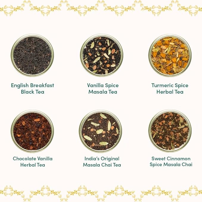VAHDAM GLOW – Assorted Christmas Tea Gift Set for Women (6 Loose Leaf Teas) | Premium Tin Caddy Presentation Box | Gluten-Free, Non-GMO | Holiday Tea Gifts for Her
